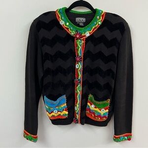 Vintage Berek Chenille Trim Colorful Embellished Cardigan